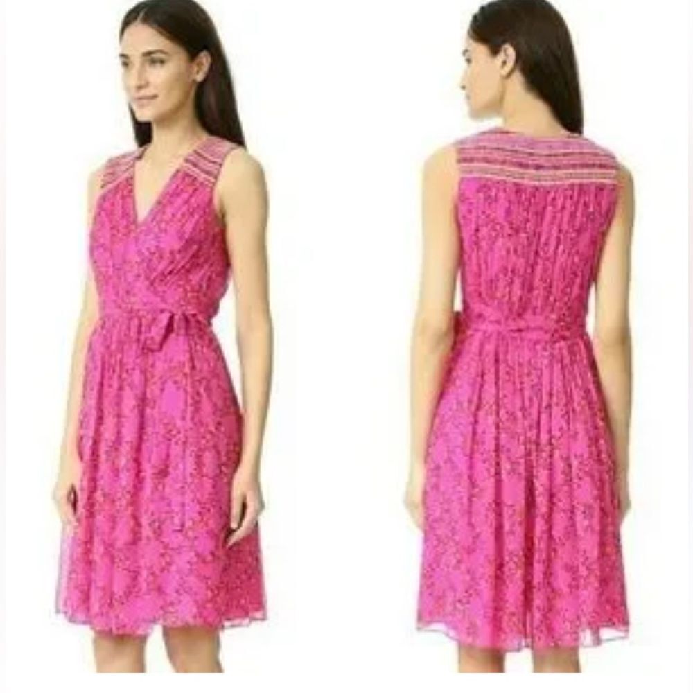 Diane Von Furstenberg silk Fuchsia wrap Floral Midi Dress size 8